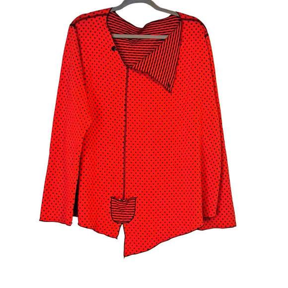 Noblu Lagenlook Red/ black Polka Dot Stripe Sleeveless Top+ Jacket XL PLUS - Picture 4 of 7